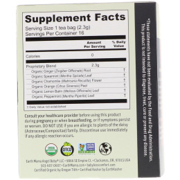 Earth Mama, 100% органический полезный утренний чай, имбирь и мята, 16 чайных пакетиков, 1,3 унц. (37 г)