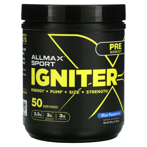 Allmax Nutrition, Sport - Igniter перед тренировкой Blue Raspberry 320 грамм