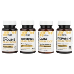 Natural Stacks, Brain Food ™, 4 флакона, 15 вегетарианских капсул в каждом флаконе