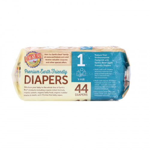 Earth's Best, TenderCare, Premium Earth Friendly, Diapers, Size 1, 8-14 lbs, 44 Diapers