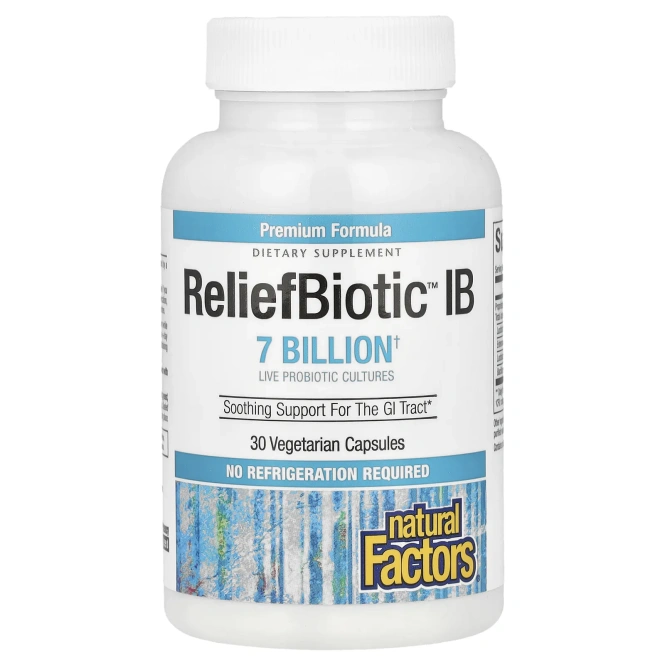 Natural Factors, ReliefBiotic, 7 миллиардов активных клеток, 30 вегетарианских капсул