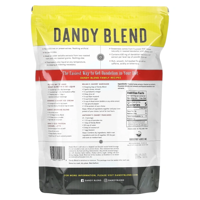 Dandy Blend, растворимый травяной напиток с одуванчиком, без кофеина, 908 г (2 фунта)