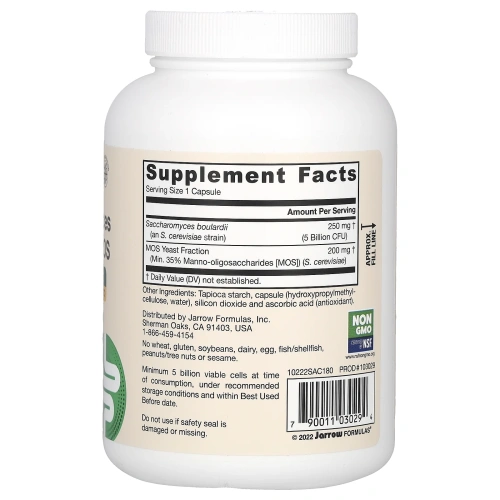 Jarrow Formulas, Сахаромицеты Буларди и MOS, 180 веганских капсул