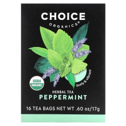 Choice Organic Teas, травяной чай, перечная мята, без кофеина, 16 чайных пакетиков, 17 г (0,60 унции)