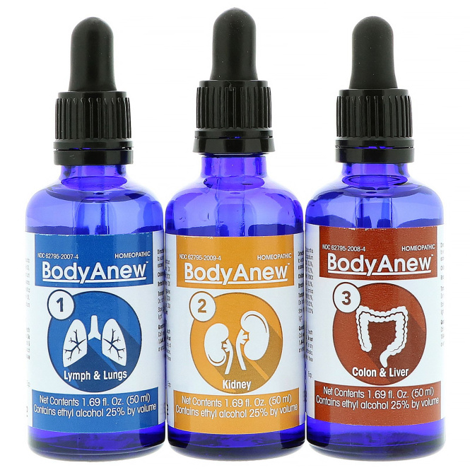 MediNatura, BodyAnew, гомеопатическое очищающее и детоксикационное средство, 3 бутылочки, каждая 1,69 ж.унц. (50 мл)