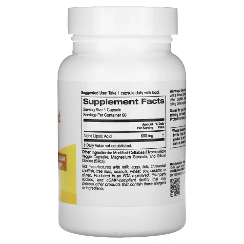 Super Nutrition, альфа-липоевая кислота, 600 мг, 60 растительных капсул