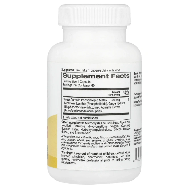 Super Nutrition, фосфолипидная матрица с имбирём и акмеллой, 60 растительных капсул