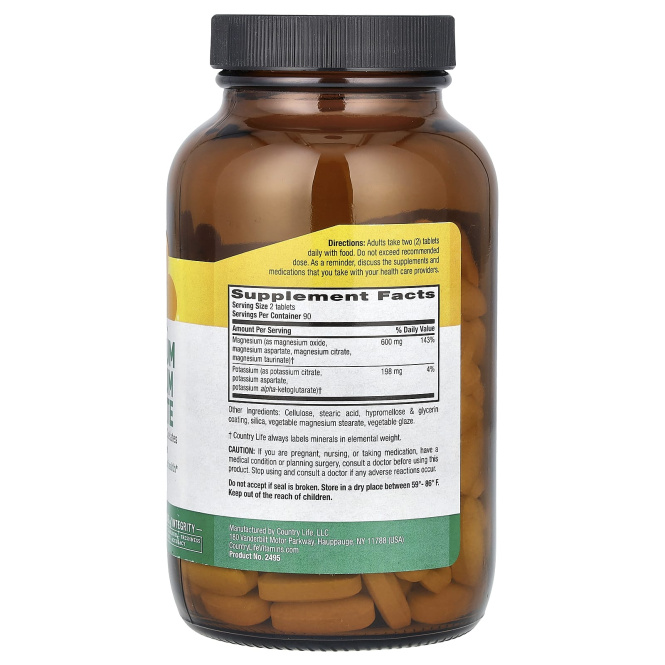 Country Life, Аспартат магния и калия, 180 таблеток