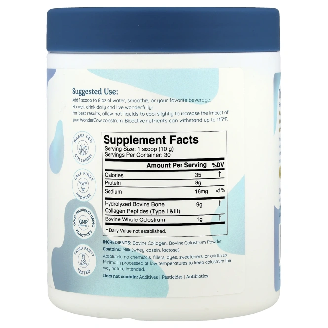 Wondercow, Биоактивный коллаген, без добавок, 300 г (10,58 унции)
