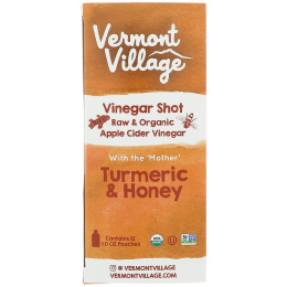 Vermont Village, Органический, шот с яблочным уксусом, куркума и мед, 12 саше, по 28 г каждое