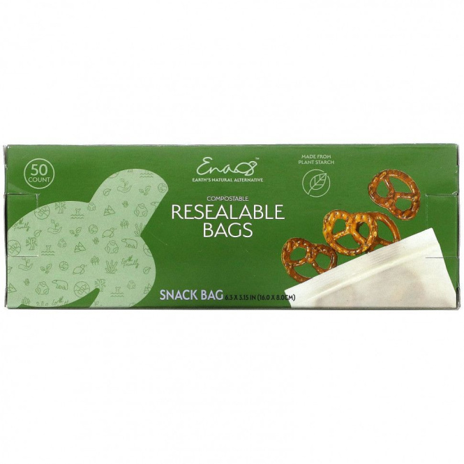 Earth's Natural Alternative, Компостируемые многоразовые пакеты, пакетики для снеков, 50 шт.