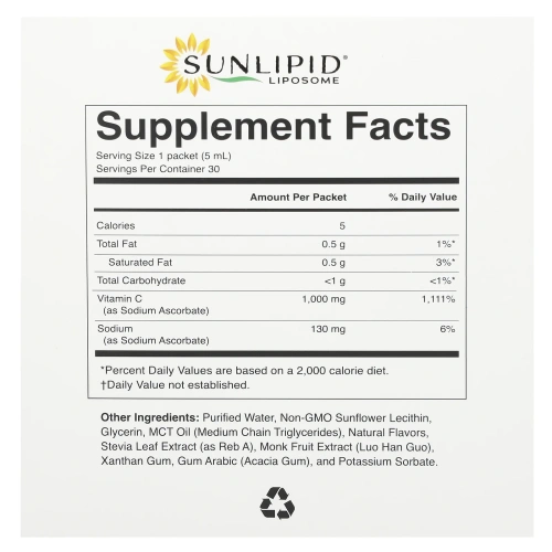 SunLipid, липосомальный витамин C, с натуральными ароматизаторами, 30 пакетиков по 5,0 мл (0,17 унции)