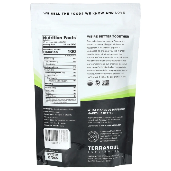 Terrasoul Superfoods, мука из аррорута, 454 г (16 унций)