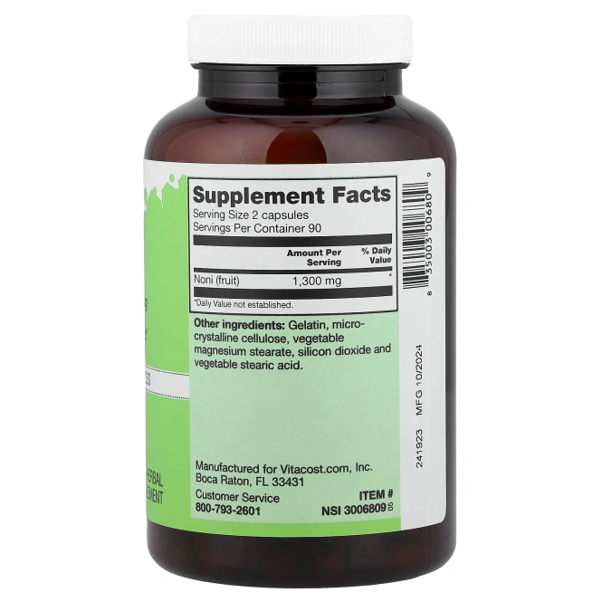 Vitacost, плоды нони, 180 капсул (650 мг в 1 капсуле)