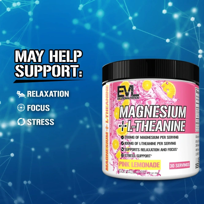EVLution Nutrition, магний и L-теанин, со вкусом розового лимонада, 90 г (3,17 унции)