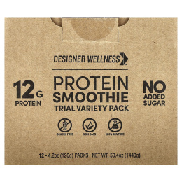 Designer Wellness, Протеиновый смузи, пробный набор, 12 пакетиков по 120 г (4,2 унции)