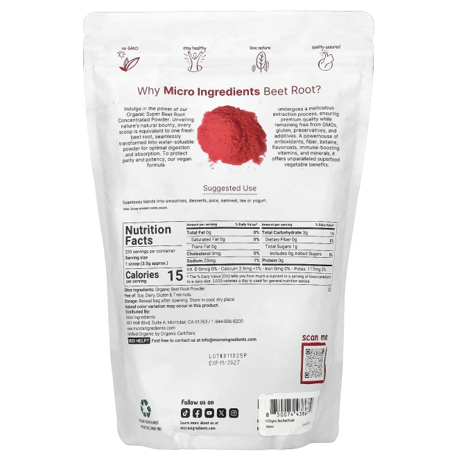 Micro Ingredients, порошок из органической свеклы, 907 г (2 фунта)