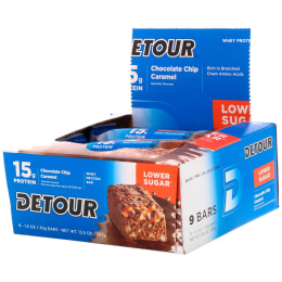 Detour, Батончики из сывороточного белка с кусочками шоколада и карамелью, 9 батончиков по 1,5 унции (43 г) каждый