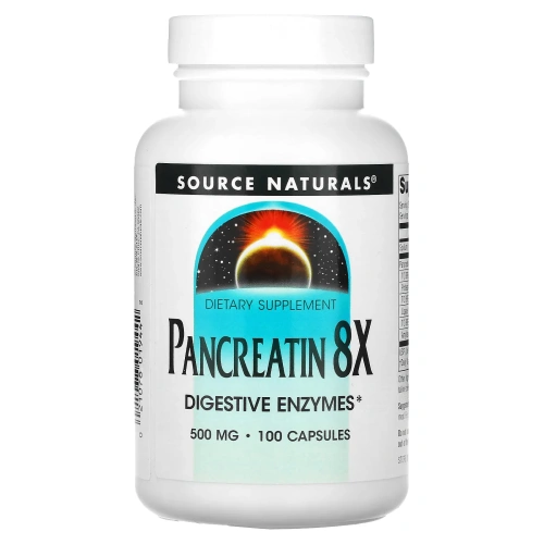 Source Naturals, Панкреатин 8X, 500 мг, 100 капсул