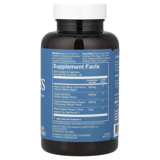 Akasha Superfoods, морской мох, 60 веганских капсул
