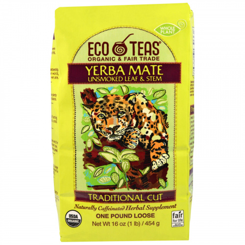 Eco Teas, Yerba Mate, листья и стебли (без тепловой обработки), 16 унции (445 г)
