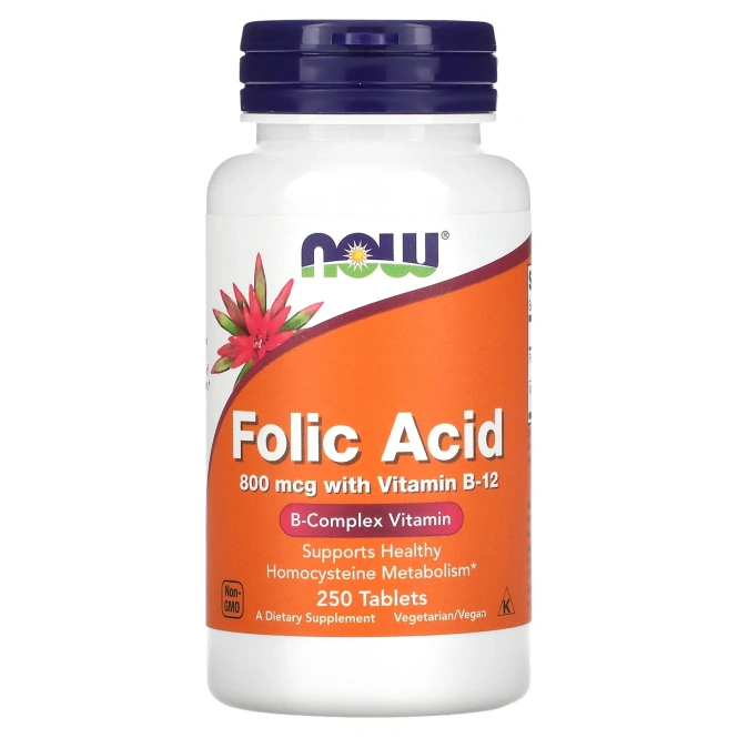 Фолиевая Кислота и Витамин B12, Folic Acid with B12, Now Foods, 250 таблеток