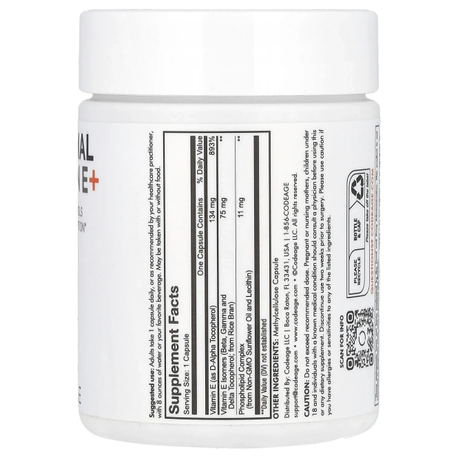 Codeage, Липосомальный витамин E +, смесь токоферолов, 90 капсул