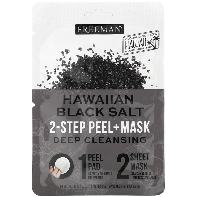 Freeman Beauty, Hawaiian Black Salt, 2-Step Peel + Mask, 1 Pad, 0.27 fl oz / 1 Sheet Mask,  0.84 fl. oz