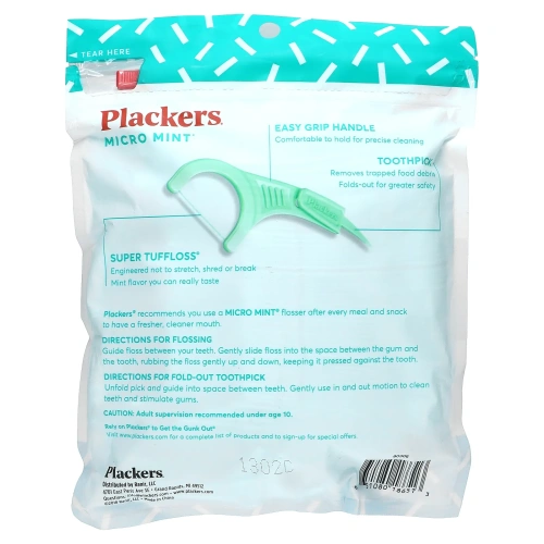 Plackers, Micro Mint, зубочистки с нитью, экономичная упаковка, мята, 150 шт.