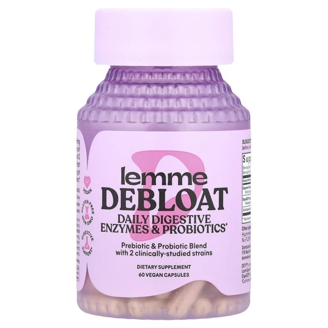 Lemme, Debloat, ежедневные пищеварительные ферменты и пробиотики, 60 веганских капсул