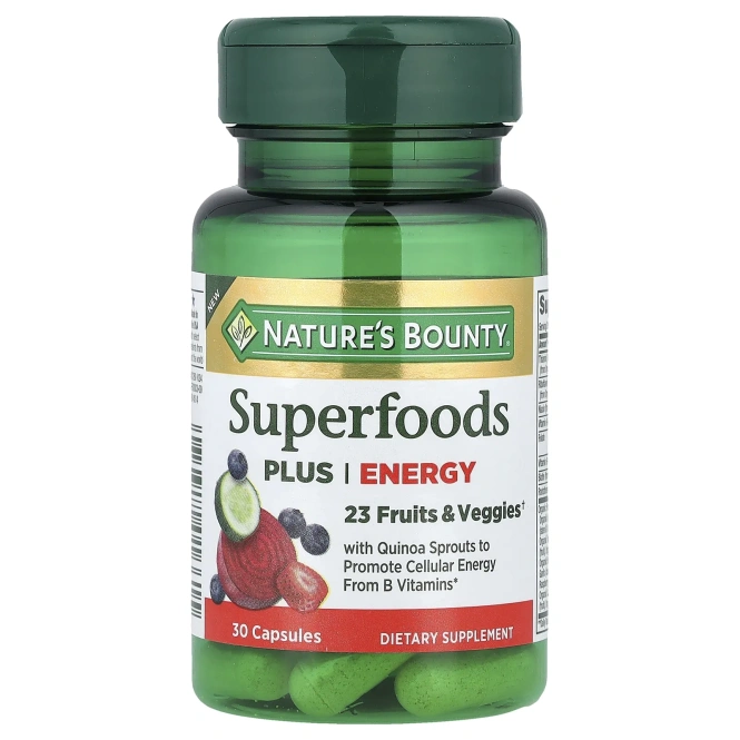 Nature's Bounty, Superfoods Plus Energy, суперфуды для энергии, 30 капсул