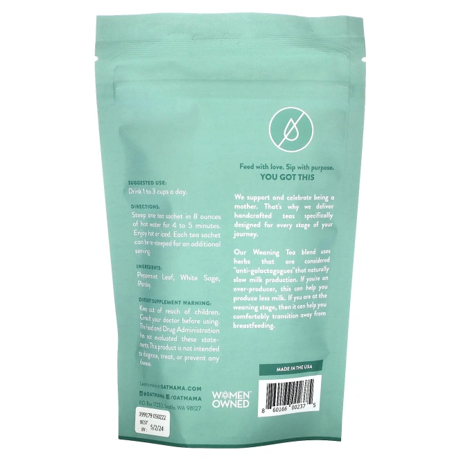 Oat Mama, чай, перечная мята, без кофеина, 14 пакетиков, 32 г