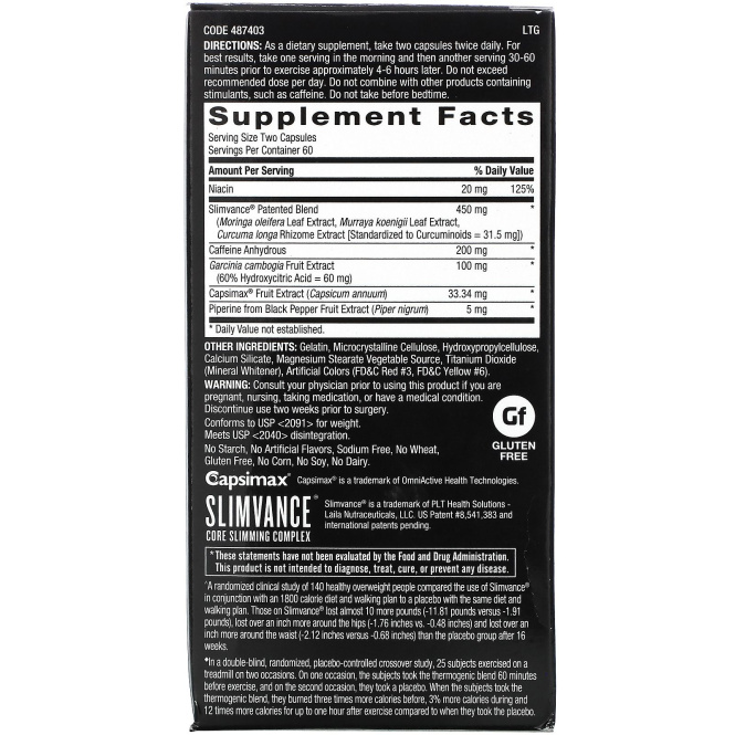 GNC Body Dynamix, Slimvance, Core Slimming Complex, 120 Capsules