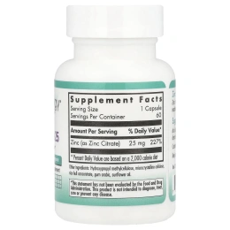 Nutricology, Цитрат цинка 25, 60 вегетарианских капсул