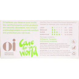 Oi, Тампоны из органического хлопка, Без аппликатора, Нормальная степень, 16 тампонов