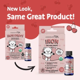 Legendairy Milk, Iron Organic Drops, для детей от 4 месяцев, вкусная вишня, 60 мл (2 жидк. Унции)