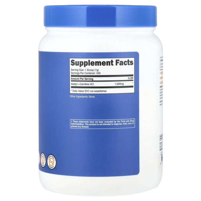 Nutricost, ацетил-L-карнитин, без добавок, 500 г (1,1 фунта)