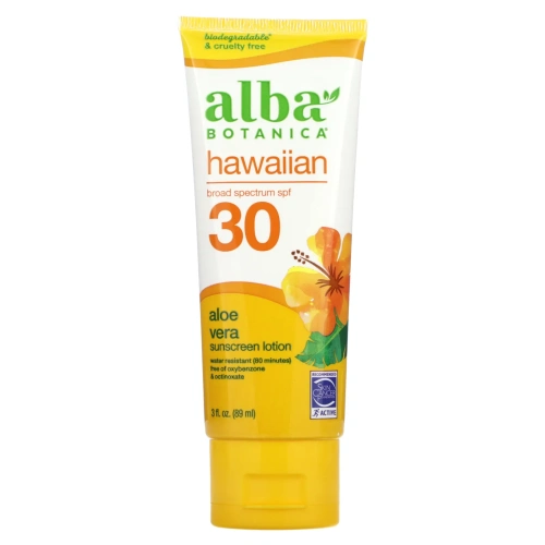 Alba Botanica, Натуральный Гавайский солнцезащитный крем, фактор защиты SPF 30, 4 жидких унций (113 г)