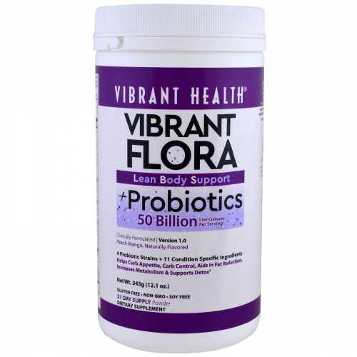 Vibrant Health, Vibrant Flora, поддержка стройной фигуры, пробиотики, версия 1.0, персик и манго, 343 г (12,1 унций)