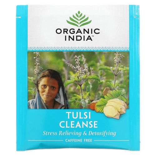 Organic India, Очищающий чай тулси, без кофеина, 18 пакетиков для заваривания, 1,02 унции (28,8 g)
