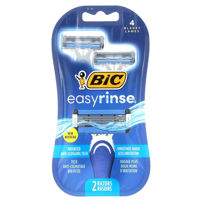 BIC, EasyRinse, одноразовые бритвенные станки для мужчин, 2 шт.