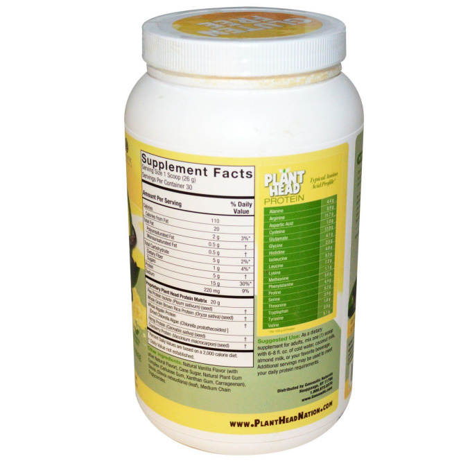 Genceutic Naturals, Протеин Plant Head, ванильный вкус, 1,7 фунта (780 г)