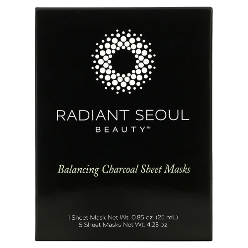 Radiant Seoul, Балансирующие угольные тканевые маски, 5 тканевых масок, весом 25 мл (0,85 унции) каждая
