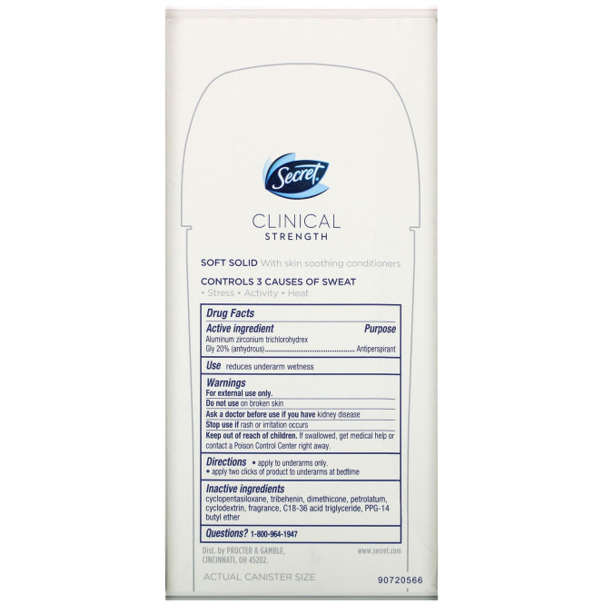 Secret, Clinical Strength, Antiperspirant/Deodorant, Soft Solid, Sport Fresh, 2.6 oz (73 g)