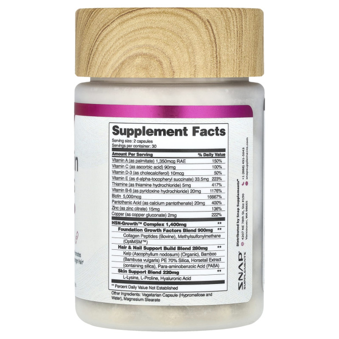 Snap Supplements, Для волос, кожи и ногтей, 60 капсул