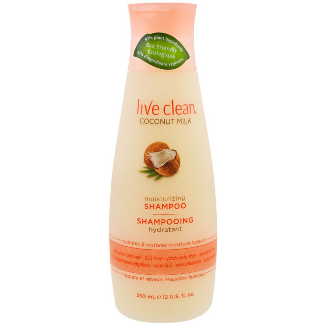 Live Clean, Увлажняющий шампунь, кокосовое молочко, 12 унций (350 мл)