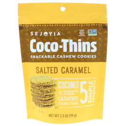 Sejoyia, Coco-Thins, печенье-закуска с кешью, соленая карамель, 99 г