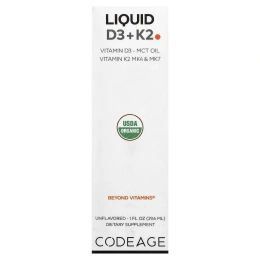 Codeage, жидкие витамины D3 и K2, без добавок, 29,6 мл (1 жидк. унция)