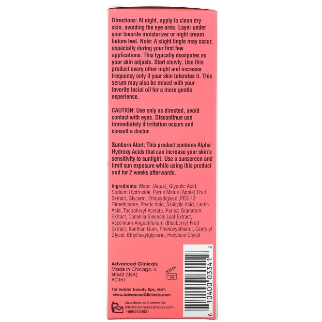 Advanced Clinicals, Сыворотка с 10% гликолевой кислотой и молочной кислотой, 52 мл (1,75 жидк. унц.)