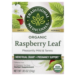 Traditional Medicinals, листья органической малины, без кофеина, 16 чайных пакетиков, 24 г (0,85 унции)